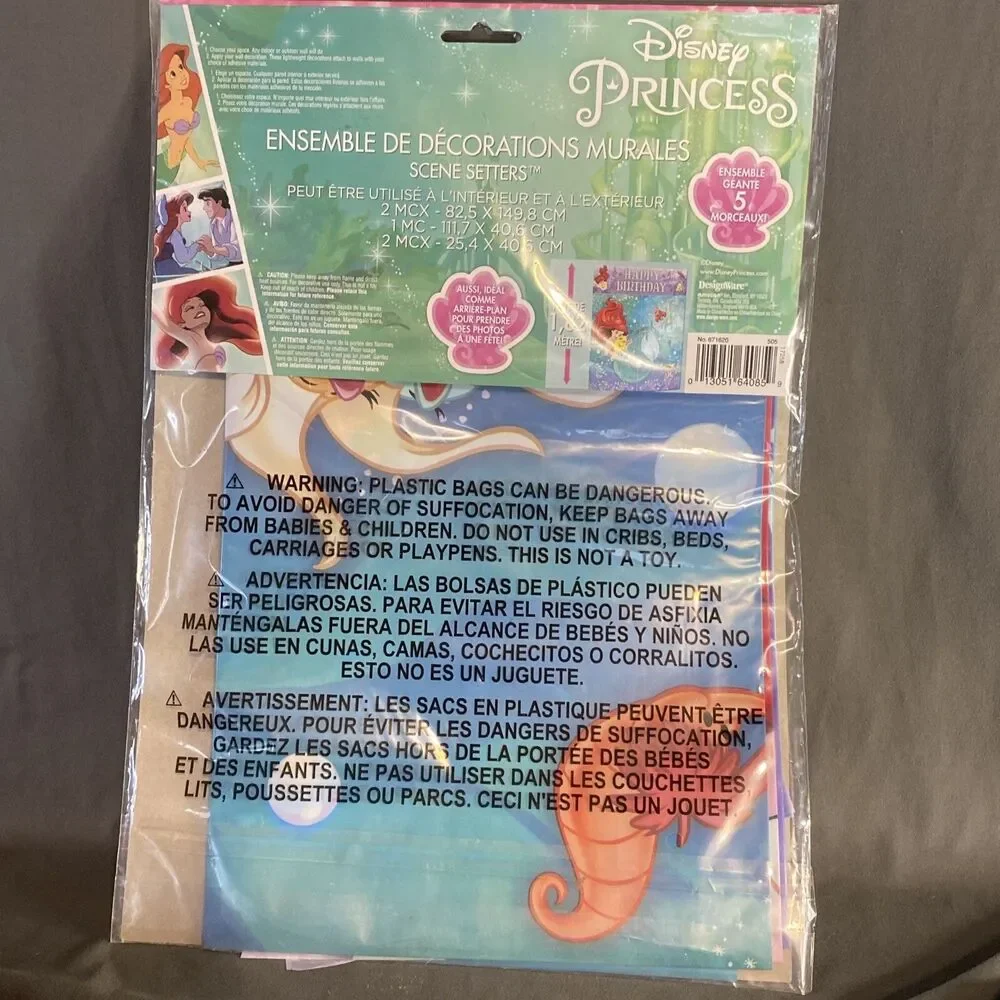 Disney PRINCESS Ariel Mermaid HAPPY BIRTHDAY party GIANT BACKDROP DECORATING KIT